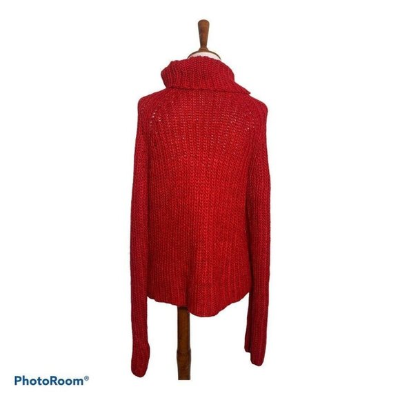 Knit Sweater Women Large Turtle Neck Red Pull Over - Picture 3 of 9